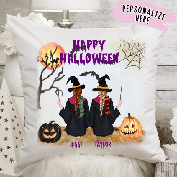 Personalized Witch Happy Halloween Pillow, Best Friend Gift