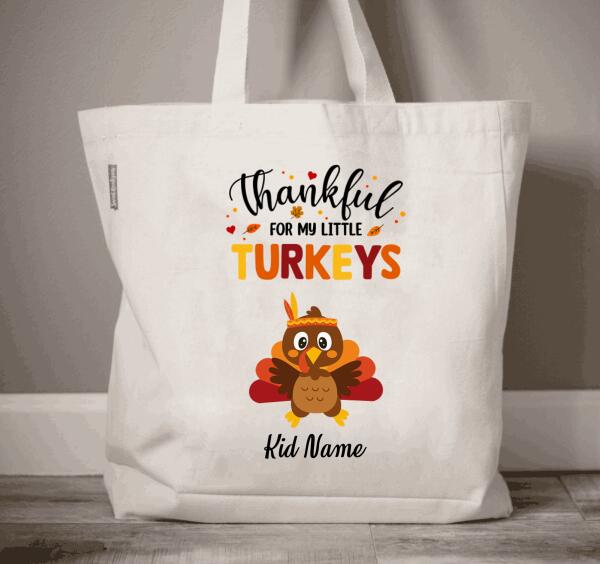 Personalized Turkey Fall Halloween Premium Tote Bag, Mom Grandma Turkey Kid Custom, Halloween Gift Party, Gift For Mom For Her