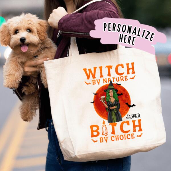 Personalized Halloween Witch Premium Tote bag, Witch By Nature, B*tch By Choice Halloween Girls, Gift For her