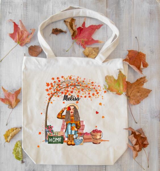 Personalized Girl Autumn Fall Season Premium Tote Bag, Fall Season Gift For Girls