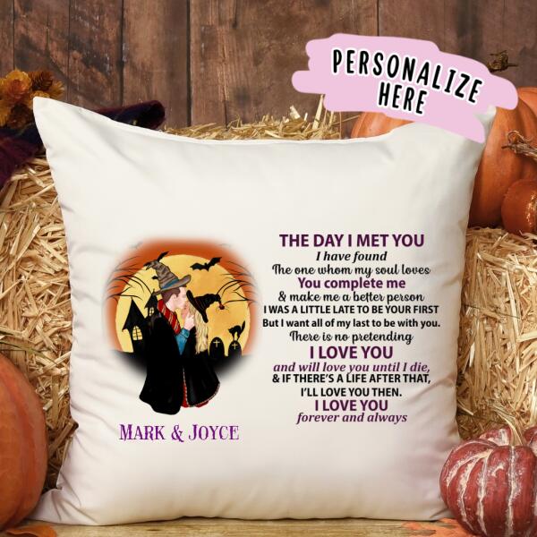 Personalized Couple Love Story Halloween Premium Pillow, Gift For Her, Gift For Him The Day I Met You