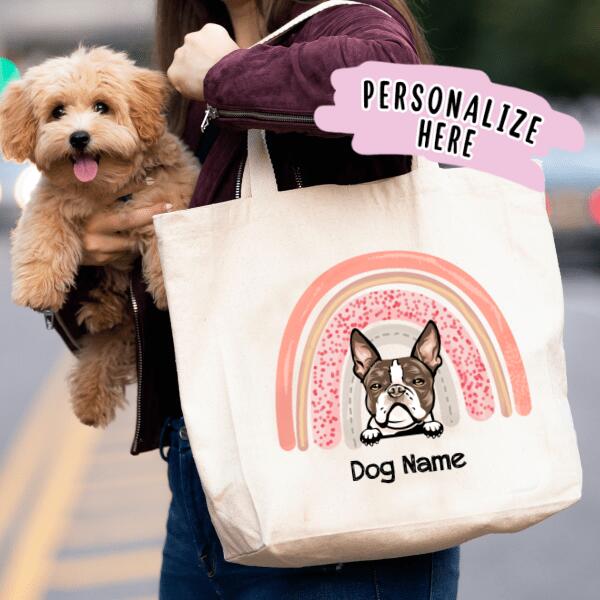 Personalized Rainbow Dog Premium Tote Bag, Gift For Dog Lovers Fall Halloween