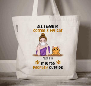 Personalized Fall Cat Mom Coffee Too Peopley Tote Bag, Gift For Cat Lover