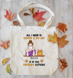 Personalized Fall Cat Mom Coffee Too Peopley Tote Bag, Gift For Cat Lover