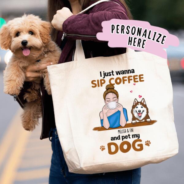 Personalized Fall Dog Mom Sip Coffee Tote Bag, Gift for Dog Lovers