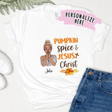 Personalized Pumkin Spice and Jesus Christ Shirt, Thankful, Blessed, Thanksgiving Tshirt, Christian Shirt