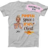 Personalized Pumkin Spice and Jesus Christ Shirt, Thankful, Blessed, Thanksgiving Tshirt, Christian Shirt