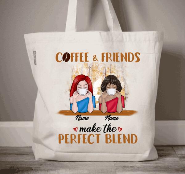 Personalized Fall Coffee Friends Premium Tote Bag, Gift for Friends Halloween Season