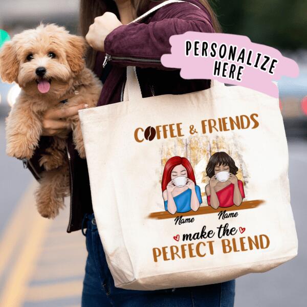 Personalized Fall Coffee Friends Premium Tote Bag, Gift for Friends Halloween Season