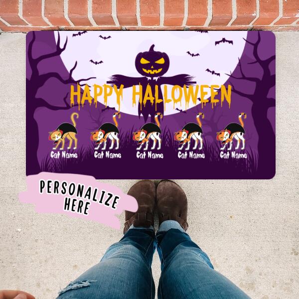 Personalized Halloween Premium Doormat, Cat Costume Halloween, Happy Halloween Door Mat, Housewarming Gift, Happy Halloween Gift