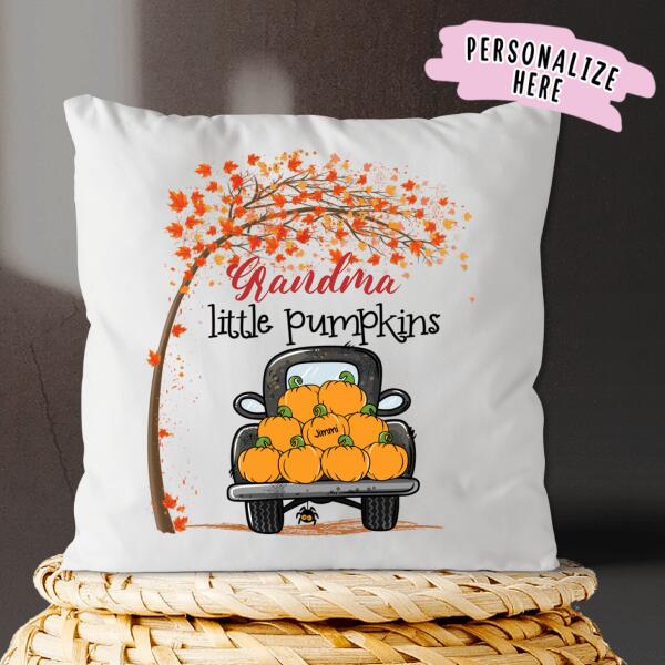 Personalized Fall Pumpkin Grandma Pillow, Custom Name Gift For Mom Up to 9 Kids