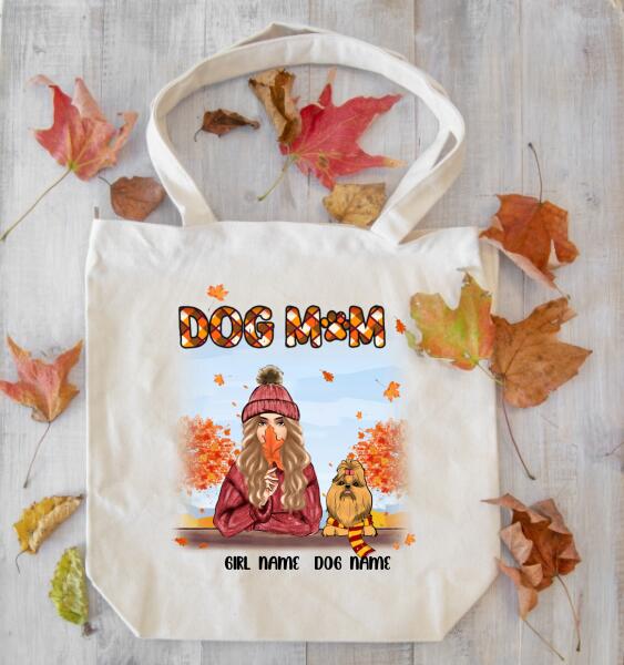 Personalized Dog Mom Fall Season Premium Tote Bag, Dog Mom Tote Bag, Dog Mom Gift, Gift For Dog Lovers