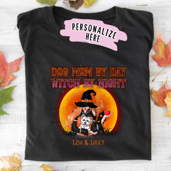 Personalized Dog Mom Witch Halloween Premium Shirt, Halloween Gift Dog Mom Shirt, Gift For Dog Lovers