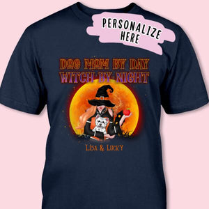 Personalized Dog Mom Witch Halloween Premium Shirt, Halloween Gift Dog Mom Shirt, Gift For Dog Lovers
