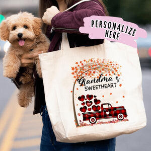 Personalized Fall Sweethearts Mom Nana Premium Tote bag, Custom Name Gift For Her Up to 6 Kids