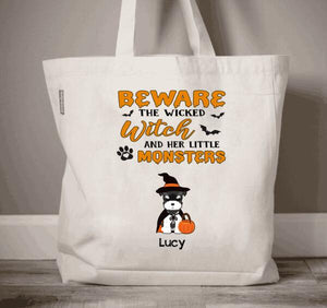 Personalized Dog Witch Halloween Premium Tote Bag, Gift For Dog Lovers, Halloween Gift, Gift For Mom, Gift For Her