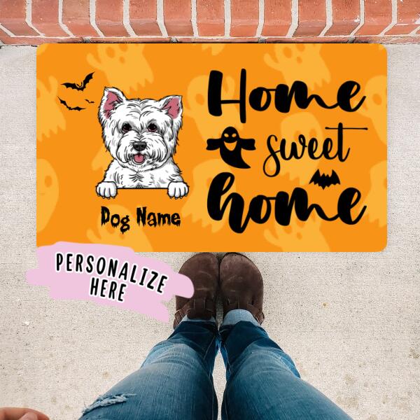 Personalized Halloween Dog Premium Doormat, Home Sweet Home Funny Halloween Gift Mat, Gift For Dog Lover Halloween, Housewarming Halloween Gift