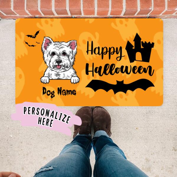 Personalized Happy Halloween Dog Premium Doormat, Halloween Door Mat, Halloween Gift For Dog Lover , Housewarming Halloween Gift