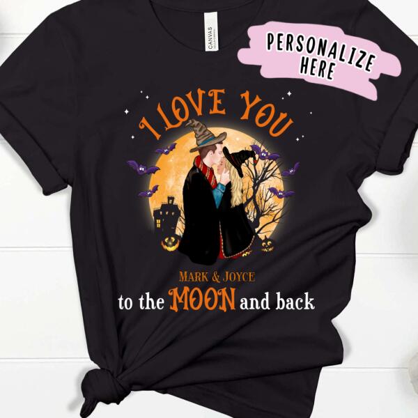 Personalized Couple Love Story Halloween Premium Shirt, Gift For Her, Gift For Him I Love You To The Moon And Back