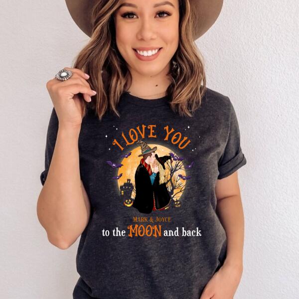 Personalized Couple Love Story Halloween Premium Shirt, Gift For Her, Gift For Him I Love You To The Moon And Back