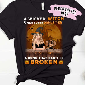 Personalized Dog Mom Premium Shirt, Gift For Dog Lover, A Wicked Witch and Her Furry Monster Up To 3 Dogs Custom