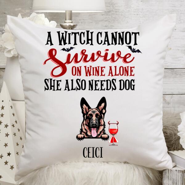 Personalized Witch Dog Halloween Premium Pillow, Gift For Dog Lovers Up to 3 Dogs Custom