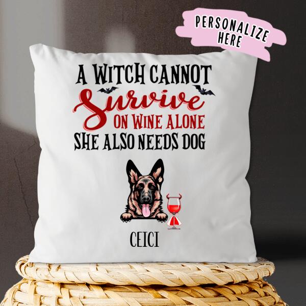 Personalized Witch Dog Halloween Premium Pillow, Gift For Dog Lovers Up to 3 Dogs Custom