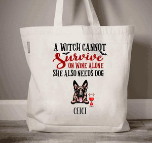 Personalized Witch Dog Halloween Premium Tote Bag, Gift For Dog Lovers Up to 3 Dogs Custom