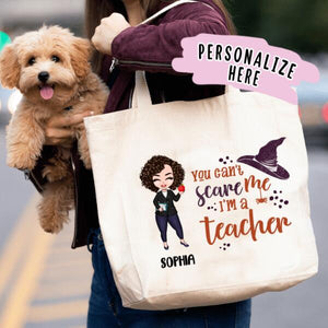 Personalized Teacher Halloween You Can't Scare Me Premium Tote Bag, Gift For Teacher, Halloween Gift