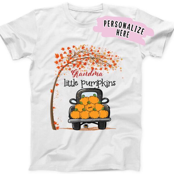 Personalized Fall Halloween Grandma Premium Shirt, Custom Name Gift For Mom Up to 9 Kids