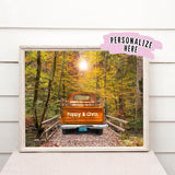 Personalized Truck Autumn Fall Forest Premium Poster Print, Couple Poster , Personalized Couple Truck Art Print