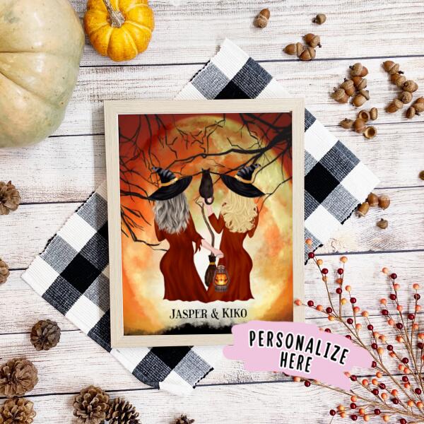 Personalized Halloween Witches Friend Premium Poster Print, Halloween Friends Poster Art, Gift For Friends