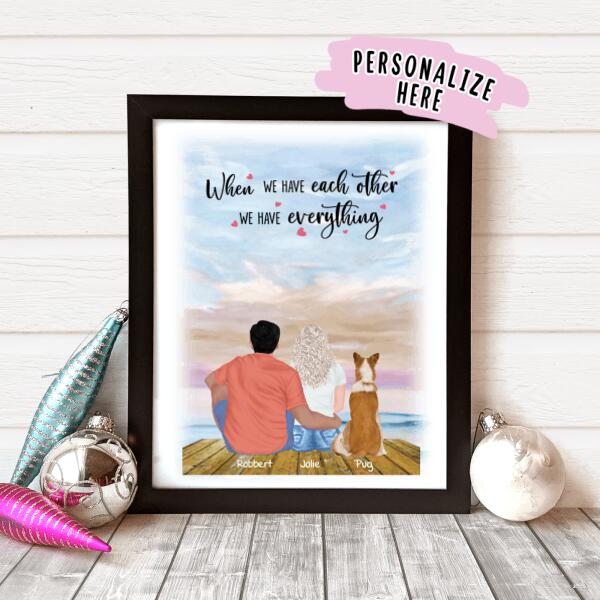 Personalized Couple and Dog Premium Poster Print, Valentine Gift, Coupe Gift, Family Gift, Dog Lovers, Gift For her, Gift for Him, Husband and Wife Gift