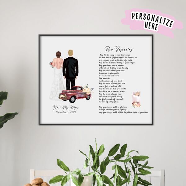Personalized Wedding Couple Poster Print, Mr. And Mrs., Anniversary Date, Wedding Gift, Gifts For Couples