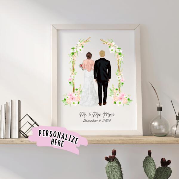Personalized Wedding Couple Poster Portrait, Mr. And Mrs., Anniversary Date, Wedding Gift, Gifts For Couples