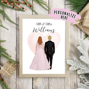Personalized Wedding Couple Poster Portrait, Mr. And Mrs., Anniversary Date, Wedding Gift, Gifts For Couples