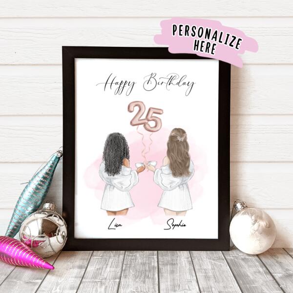 Personalized Best Friends Poster Portrait, Birthday Gifts for Her, Besties Gifts, Birthday Custom Gift