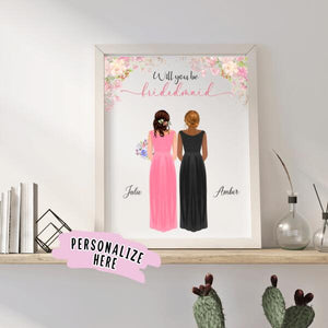 Personalized Bridesmaid Poster Portrait, Wedding Girlfriend Gift, Will you be my bridesmaid Gift