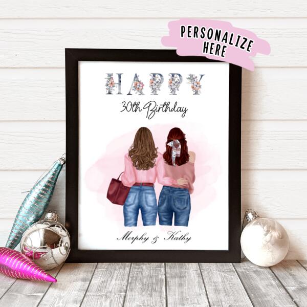 Personalized Happy Birthday Friend Poster Art Print, Happy Birthday Best Friend, Happy Birthday Sister , Birthday Sister Gift