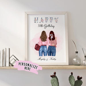 Personalized Happy Birthday Friend Poster Art Print, Happy Birthday Best Friend, Happy Birthday Sister , Birthday Sister Gift