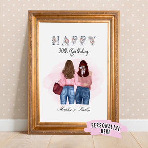 Personalized Happy Birthday Friend Poster Art Print, Happy Birthday Best Friend, Happy Birthday Sister , Birthday Sister Gift