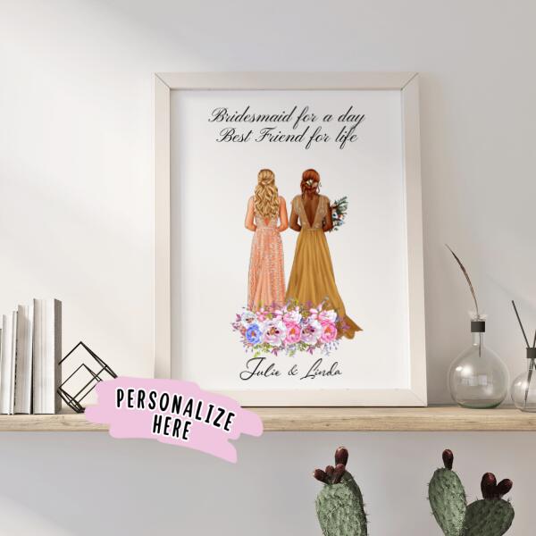 Personalized Floral Bridesmaid Poster, Maid of Honour Gift, Wedding Gift, Bridesmaid Gift, Bestfriend Gift
