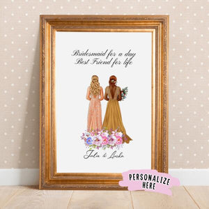 Personalized Floral Bridesmaid Poster, Maid of Honour Gift, Wedding Gift, Bridesmaid Gift, Bestfriend Gift