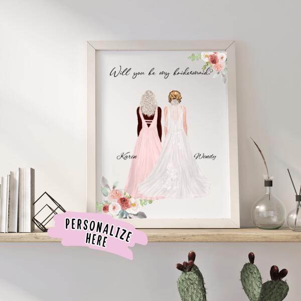 Personalized Bridesmaid Poster, Will You Be My Bridesmaid, Maid of Honour Gift, Wedding Gift, Bridesmaid Gift