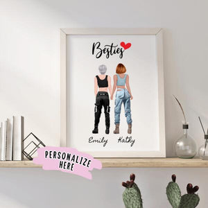Personalized Best Friend Gift Poster Portrait, Best Friends Art Print, Gift For Friends, Bestie Gift