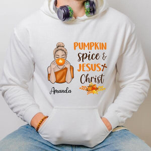 Personalized Pumkin Spice and Jesus Christ Hoodie, Thankful, Blessed, Thanksgiving Hoodie, Christian Hoodie