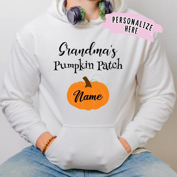 Personalized Name Grandma's Pumpkin Patch Hoodie, Gift For Mimi, Nana, Mother Halloween Up To 5 Kids