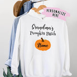 Personalized Name Grandma's Pumpkin Patch Hoodie, Gift For Mimi, Nana, Mother Halloween Up To 5 Kids