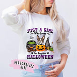 Personalized Just a Girl Who Loves Her Dog & Halloween Sweatshirt, Halloween Dog Crewneck Sweatshirt