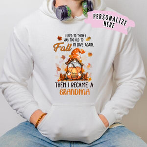 Personalized Fall Grandma And Baby Gnome Hoodie, Gift For Grandma, Grandpa, Fall Grandma Hoodie